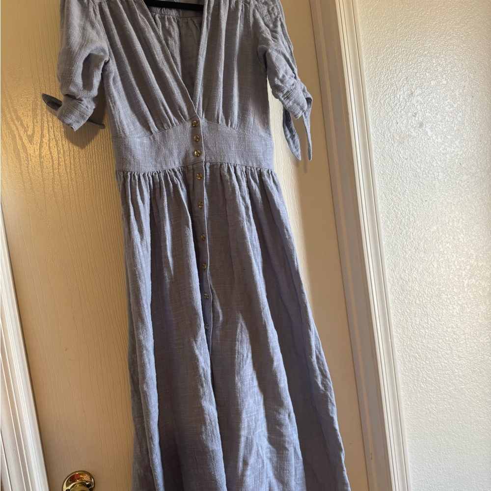 Free People Light Blue Midi Button-Front Dress
